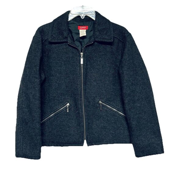 Vintage Esprit Wool Blend Full Zip Jacket with Zip Pockets Lined Charcoal Gray S - Picture 1 of 3